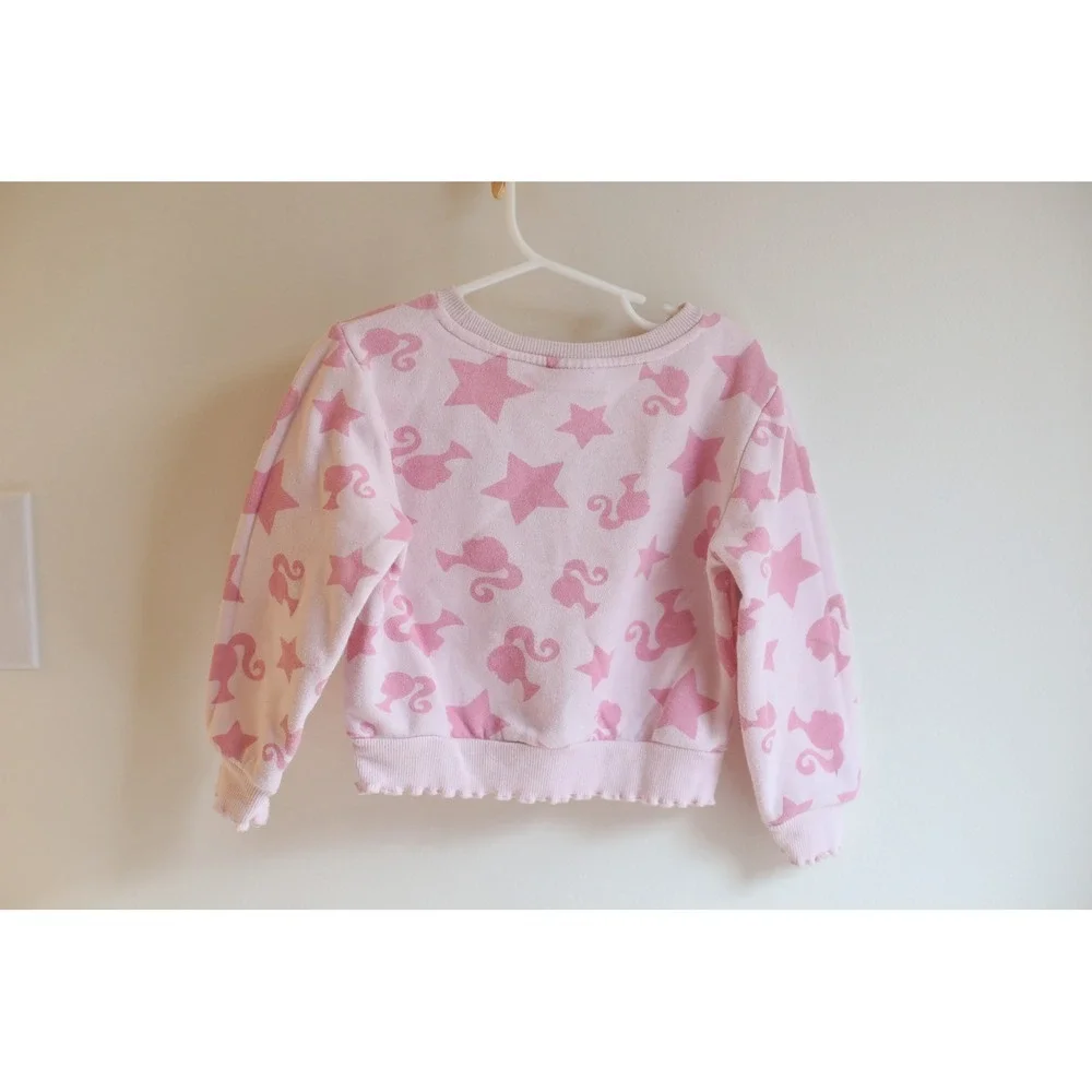 Mattel Barbie Girls 3T Pink Chenille Sweatshirt Star Print Pullover Toddler Girl